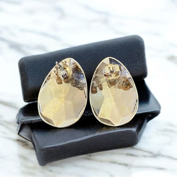 Vintage Avon 1980s Geometric Gold Plated Teardrop Earrings - Picture 2 of 2